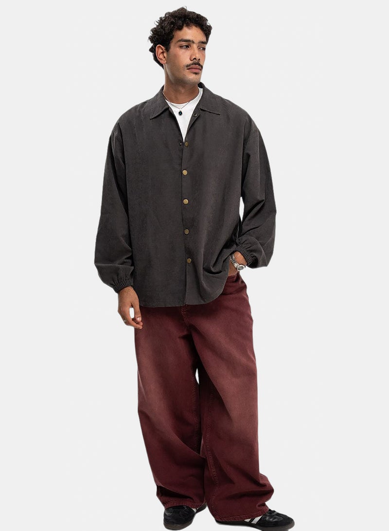 In Your Shoe Dark Grey Oversized Textured Windbreaker - Image 2